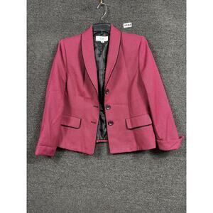 Le Suit Tweed Blazer Jacket Womens Size 10P Burgundy 3 Buttons Casual Career